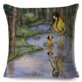 Cute Girl and Pet Dog Fairy Tale Pillow Cases