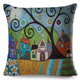 Retro Rural Color Cities Pillow Cases