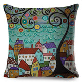 Retro Rural Color Cities Pillow Cases
