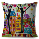 Retro Rural Color Cities Pillow Cases