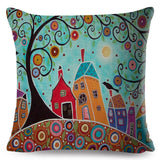 Retro Rural Color Cities Pillow Cases