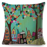 Retro Rural Color Cities Pillow Cases