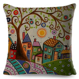 Retro Rural Color Cities Pillow Cases