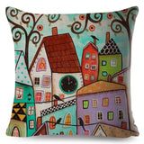 Retro Rural Color Cities Pillow Cases