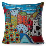 Retro Rural Color Cities Pillow Cases