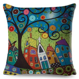 Retro Rural Color Cities Pillow Cases