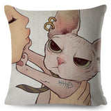 Funny Love Kiss Cute Cat Pillow Cases