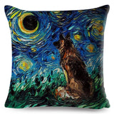 Oil Painting Cartoon Pet Shepherd Pillow Cases