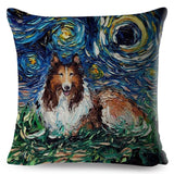 Oil Painting Cartoon Pet Shepherd Pillow Cases