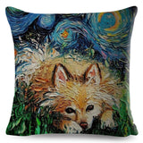 Oil Painting Cartoon Pet Shepherd Pillow Cases