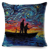 Oil Painting Cartoon Pet Shepherd Pillow Cases