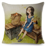 Cute Girl and Pet Dog Fairy Tale Pillow Cases