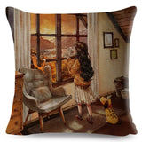 Cute Girl and Pet Dog Fairy Tale Pillow Cases