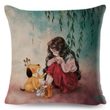 Cute Girl and Pet Dog Fairy Tale Pillow Cases