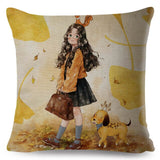 Cute Girl and Pet Dog Fairy Tale Pillow Cases