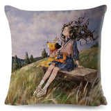 Cute Girl and Pet Dog Fairy Tale Pillow Cases