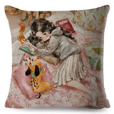 Cute Girl and Pet Dog Fairy Tale Pillow Cases