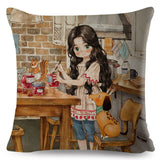 Cute Girl and Pet Dog Fairy Tale Pillow Cases