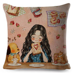 Cute Girl and Pet Dog Fairy Tale Pillow Cases