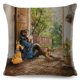 Cute Girl and Pet Dog Fairy Tale Pillow Cases