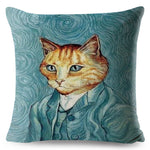 Watercolor Van Gogh Cat Art Pillow Cases