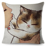 Funny Love Kiss Cute Cat Pillow Cases